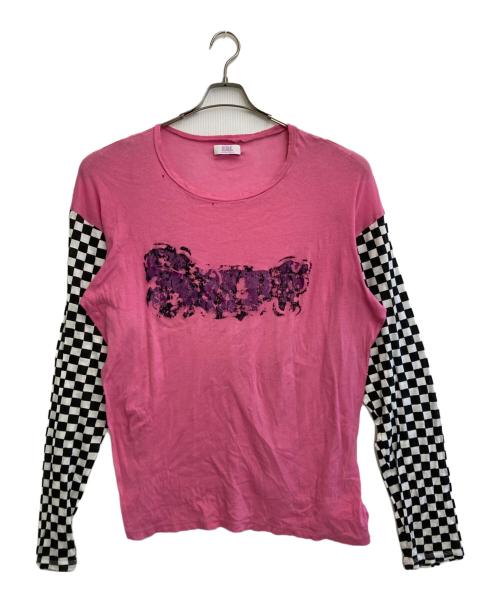 ERL（イーアールエル）ERL (イーアールエル) distressed-finish cotton T-shirt ピンク サイズ:Ｍの古着・服飾アイテム