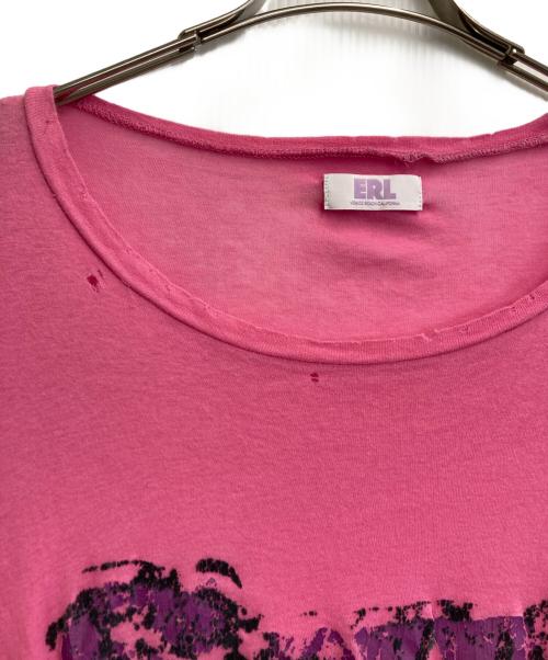 ERL（イーアールエル）ERL (イーアールエル) distressed-finish cotton T-shirt ピンク サイズ:Ｍの古着・服飾アイテム