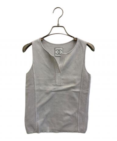 CHANEL ノースリーブ ニット ベスト シルバー サイズ38 中古・古着通販】CHANEL (シャネル) ノースリーブニット ライトグレー