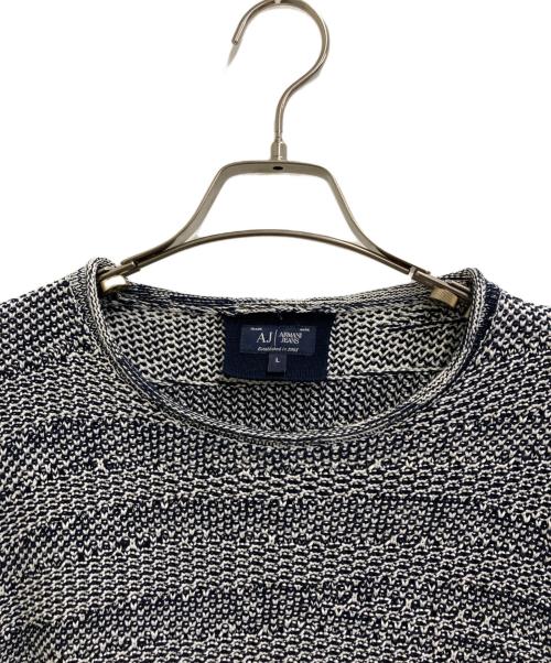 ARMANI JEANS（アルマーニジーンズ）ARMANI JEANS (アルマーニジーンズ) ニット ホワイト×ネイビー サイズ:Lの古着・服飾アイテム