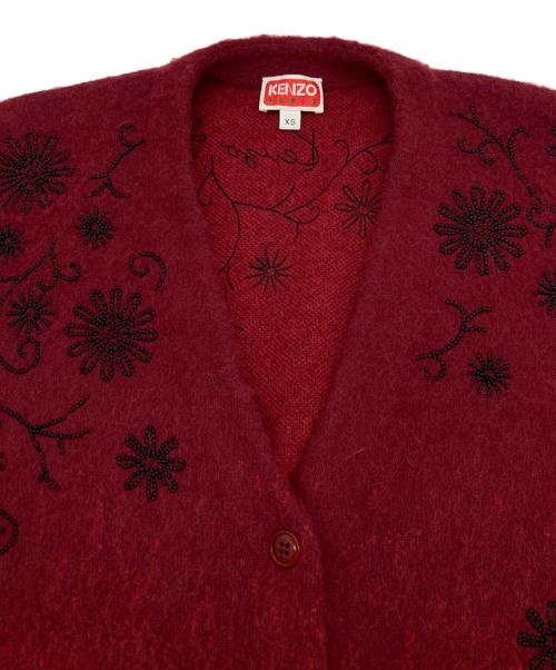 KENZO（ケンゾー）KENZO (ケンゾー) アルパカブレンドビーズフラワーカーディガン レッド サイズ:XSの古着・服飾アイテム