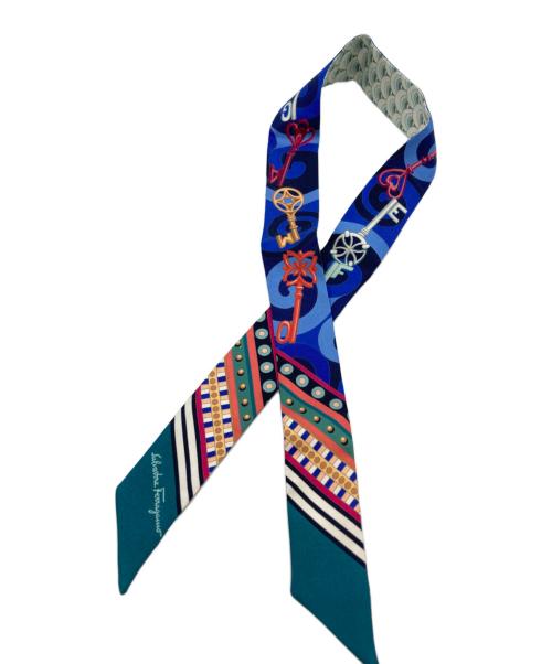 Salvatore Ferragamo（サルヴァトーレ フェラガモ）Salvatore Ferragamo (サルヴァトーレ フェラガモ) リング付きスカーフ ブルーの古着・服飾アイテム