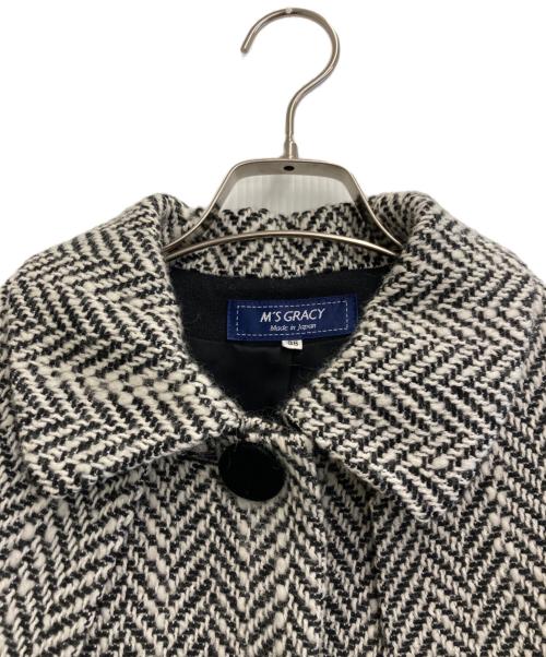 M'S GRACY（エムズグレイシー）M'S GRACY (エムズグレイシー) ヘリンボーンクラシカルマントコート ホワイト×ブラック サイズ:38の古着・服飾アイテム