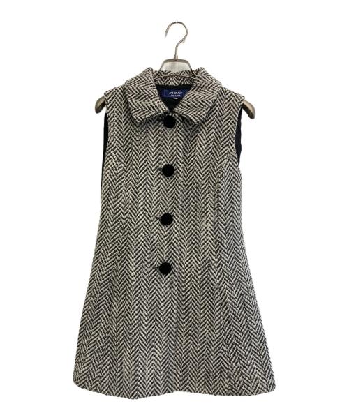 M'S GRACY（エムズグレイシー）M'S GRACY (エムズグレイシー) ヘリンボーンクラシカルマントコート ホワイト×ブラック サイズ:38の古着・服飾アイテム