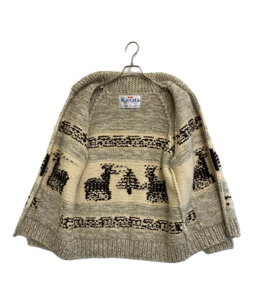 KANATA（カナタ）KANATA (カナタ) カウチンニットカーディガン グレー×アイボリー サイズ:記載なしの古着・服飾アイテム