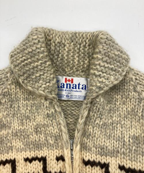 KANATA（カナタ）KANATA (カナタ) カウチンニットカーディガン グレー×アイボリー サイズ:記載なしの古着・服飾アイテム