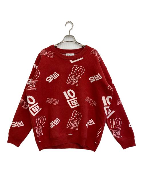 TENBOX（テンボックス）TENBOX (テンボックス) OG Logo Jacquard Sweater レッド サイズ:M 未使用品の古着・服飾アイテム