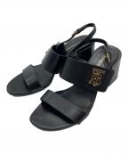 BURBERRYバーバリー）の古着「TBロゴレザーヒールサンダル」｜ブラック