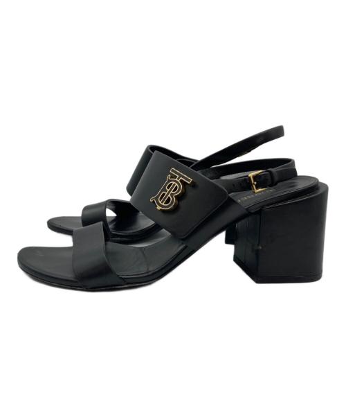 BURBERRY（バーバリー）BURBERRY (バーバリー) TBロゴレザーヒールサンダル ブラック サイズ:38の古着・服飾アイテム