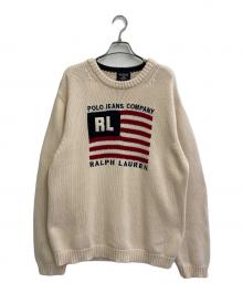 POLO JEANS CO.（ポロジーンズカンパニー）の古着「星条旗ニット」｜ベージュ