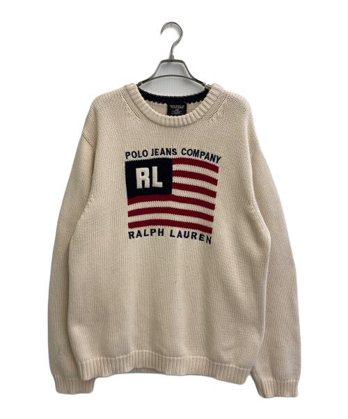 POLO JEANS CO.（ポロジーンズカンパニー）POLO JEANS CO. (ポロジーンズカンパニー) 星条旗ニット ベージュ サイズ:SIZE XLの古着・服飾アイテム