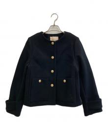 Apuweiser-riche（アプワイザーリッシェ）の古着「金釦ノーカラーショートコート」｜ブラック