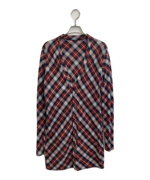 ISAMU KATAYAMA BACKLASH（イサムカタヤマ・バックラッシュ）ISAMU KATAYAMA BACKLASH (イサムカタヤマ・バックラッシュ) シルクコットンロング カーディガン ブラック×レッド サイズ:Sの古着・服飾アイテム