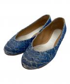 Maison Margielaメゾンマルジェラ）の古着「パイソン型押しフラットパンプス」｜ブルー