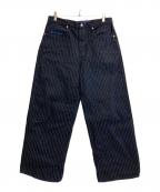 ZARA×Championザラ×チャンピオン）の古着「ストライプ バギーフィットジーンズ」｜ネイビー