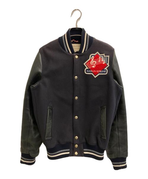 maison kitsune（メゾンキツネ）maison kitsune (メゾンキツネ) MUSICTEDDY スタジャン ネイビー×ブラック サイズ:XSの古着・服飾アイテム