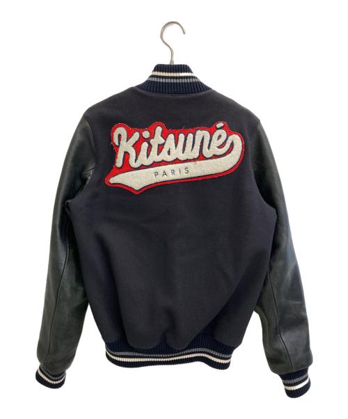maison kitsune（メゾンキツネ）maison kitsune (メゾンキツネ) MUSICTEDDY スタジャン ネイビー×ブラック サイズ:XSの古着・服飾アイテム