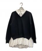 Lily Brownリリーブラウン）の古着「シャツドッキングフリルミニワンピース」｜ブラック×ホワイト