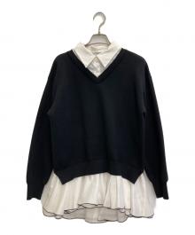 Lily Brown（リリーブラウン）の古着「シャツドッキングフリルミニワンピース」｜ブラック×ホワイト