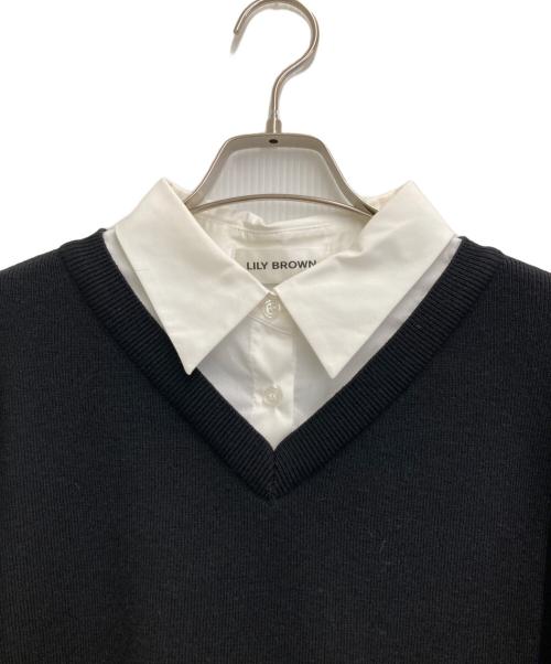 Lily Brown（リリーブラウン）Lily Brown (リリーブラウン) シャツドッキングフリルミニワンピース ブラック×ホワイト サイズ:freeの古着・服飾アイテム