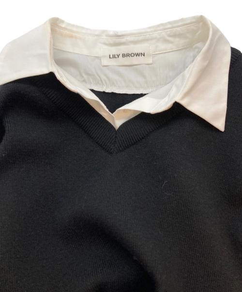 Lily Brown（リリーブラウン）Lily Brown (リリーブラウン) シャツドッキングフリルミニワンピース ブラック×ホワイト サイズ:freeの古着・服飾アイテム