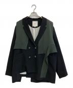 UN3D.アンスリード）の古着「KNIT DOCKING JK」｜ブラック×グリーン