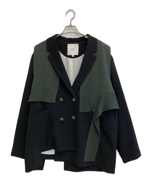 UN3D.（アンスリード）UN3D. (アンスリード) KNIT DOCKING JK ブラック×グリーン サイズ:SIZE 36の古着・服飾アイテム