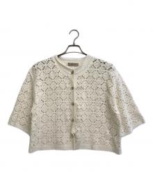 JUSGLITTY（ジャスグリッティー）の古着「柄編みハーフスリーブニットジャケット」｜ホワイト