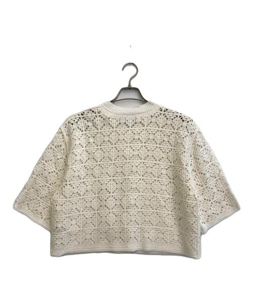 JUSGLITTY（ジャスグリッティー）JUSGLITTY (ジャスグリッティー) 柄編みハーフスリーブニットジャケット ホワイト サイズ:2の古着・服飾アイテム