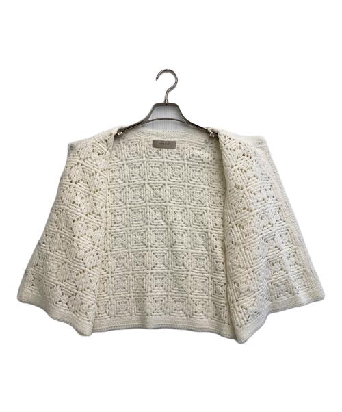 JUSGLITTY（ジャスグリッティー）JUSGLITTY (ジャスグリッティー) 柄編みハーフスリーブニットジャケット ホワイト サイズ:2の古着・服飾アイテム