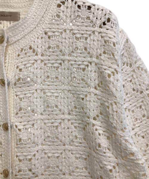 JUSGLITTY（ジャスグリッティー）JUSGLITTY (ジャスグリッティー) 柄編みハーフスリーブニットジャケット ホワイト サイズ:2の古着・服飾アイテム