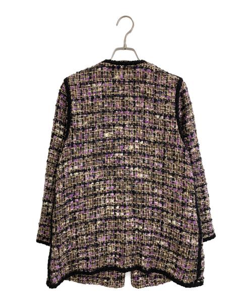 IENA LA BOUCLE（イエナ ラ ブークル）IENA LA BOUCLE (イエナ ラ ブークル) ファンシーツィード Vネックジャケット ブラック×パープル サイズ:freeの古着・服飾アイテム