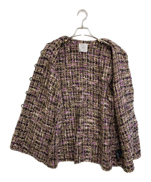 IENA LA BOUCLE（イエナ ラ ブークル）IENA LA BOUCLE (イエナ ラ ブークル) ファンシーツィード Vネックジャケット ブラック×パープル サイズ:freeの古着・服飾アイテム