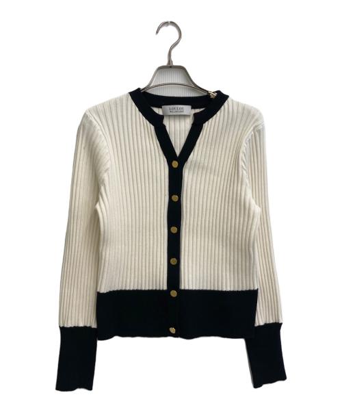 Loulou Willoughby（ルルウィルビー）Loulou Willoughby (ルルウィルビー) バイカラーキーネックカーディガン ホワイト サイズ:SIZE 2の古着・服飾アイテム