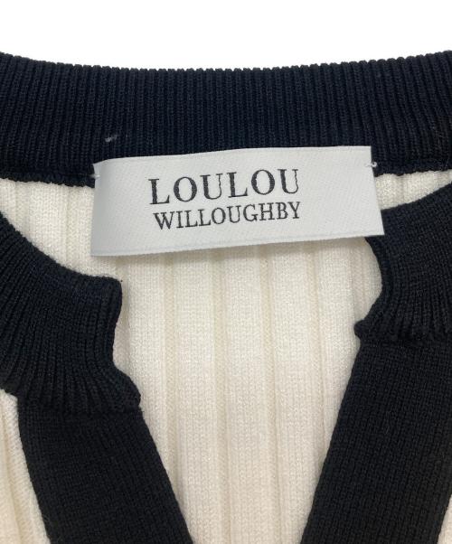 Loulou Willoughby（ルルウィルビー）Loulou Willoughby (ルルウィルビー) バイカラーキーネックカーディガン ホワイト サイズ:SIZE 2の古着・服飾アイテム