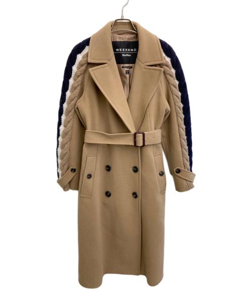 WEEKEND Max Mara（ウィークエンド マックスマーラ）WEEKEND Max Mara (ウィークエンド マックスマーラ) ニット切替ベルテッドコート ベージュ サイズ:36の古着・服飾アイテム