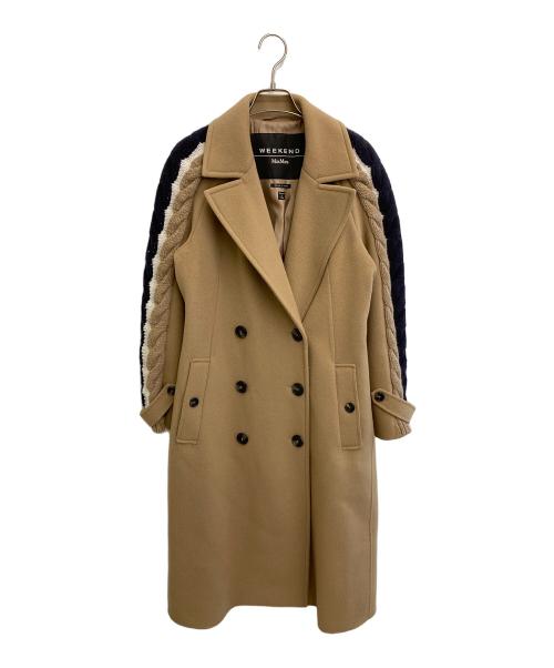 WEEKEND Max Mara（ウィークエンド マックスマーラ）WEEKEND Max Mara (ウィークエンド マックスマーラ) ニット切替ベルテッドコート ベージュ サイズ:36の古着・服飾アイテム