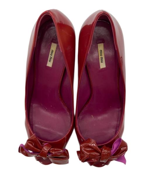 MIU MIU（ミュウミュウ）MIU MIU (ミュウミュウ) オープントゥーパンプス レッド サイズ:37 2/1の古着・服飾アイテム