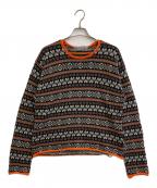 COMME des GARCONS HOMMEコムデギャルソン オム）の古着「ネイティブ柄ニット」｜ブラック×オレンジ