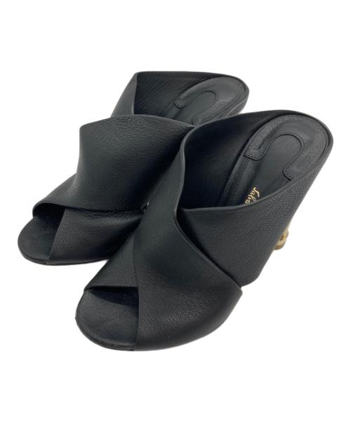 Salvatore Ferragamo（サルヴァトーレ フェラガモ）Salvatore Ferragamo (サルヴァトーレ フェラガモ) フラワーヒールミュールサンダル ブラック サイズ:4の古着・服飾アイテム