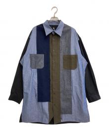 GROUND Y（グラウンドワイ）の古着「24AW Paneled BIG Shirt」｜ブルー×ブラック