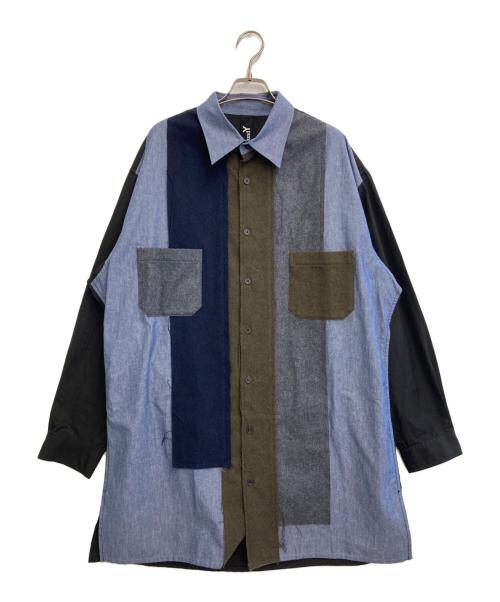GROUND Y（グラウンドワイ）GROUND Y (グラウンドワイ) 24AW Paneled BIG Shirt ブルー×ブラック サイズ:3の古着・服飾アイテム