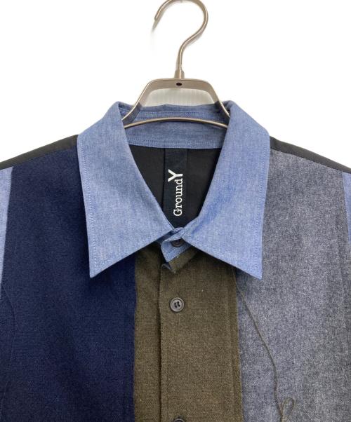 GROUND Y（グラウンドワイ）GROUND Y (グラウンドワイ) 24AW Paneled BIG Shirt ブルー×ブラック サイズ:3の古着・服飾アイテム