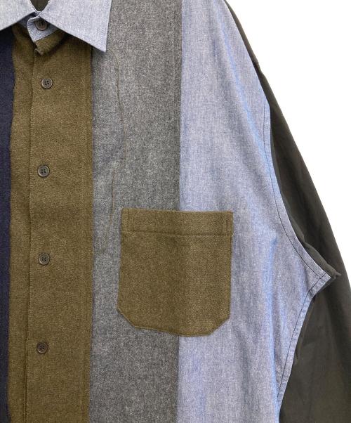 GROUND Y（グラウンドワイ）GROUND Y (グラウンドワイ) 24AW Paneled BIG Shirt ブルー×ブラック サイズ:3の古着・服飾アイテム