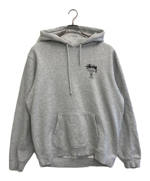 stussy（ステューシー）stussy (ステューシー) WORLD TOUR HOODIE グレー サイズ:XLの古着・服飾アイテム