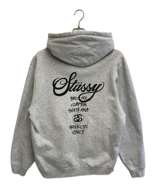 stussy（ステューシー）stussy (ステューシー) WORLD TOUR HOODIE グレー サイズ:XLの古着・服飾アイテム
