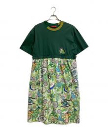 OLLEBOREBLA（アルベロベロ）の古着「豚さんトロピカルフルーツ柄ワンピース」｜グリーン