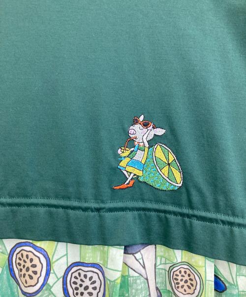 OLLEBOREBLA（アルベロベロ）OLLEBOREBLA (アルベロベロ) 豚さんトロピカルフルーツ柄ワンピース グリーン サイズ:-の古着・服飾アイテム