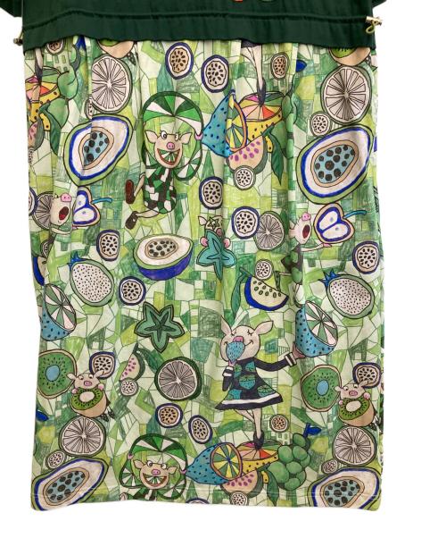 OLLEBOREBLA（アルベロベロ）OLLEBOREBLA (アルベロベロ) 豚さんトロピカルフルーツ柄ワンピース グリーン サイズ:-の古着・服飾アイテム