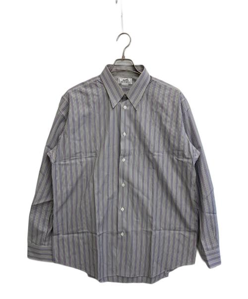 HERMES（エルメス）HERMES (エルメス) セリエボタンストライプコットンシャツ グレー×パープル サイズ:43の古着・服飾アイテム